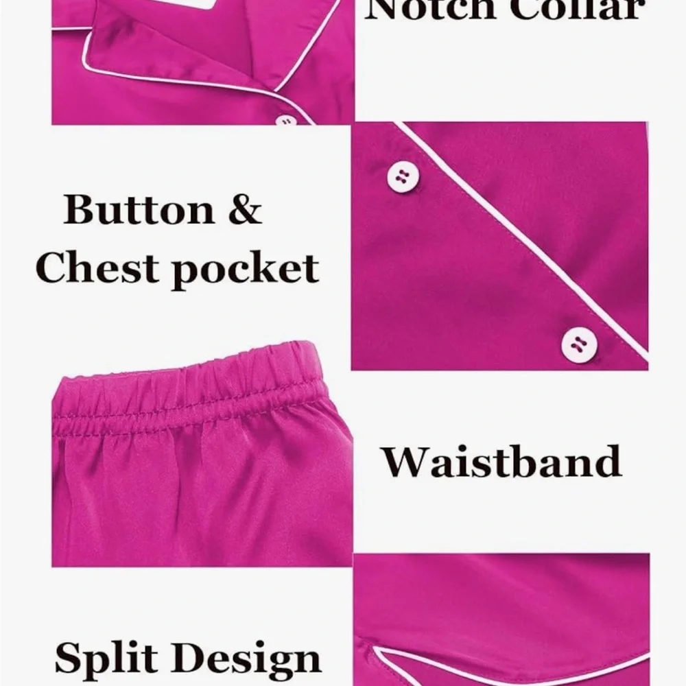 Women's Satin Silk Pajama Set in Fuchsia - Picture 2 of 6